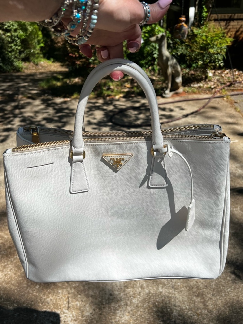 Prada White Saffiano Leather Double-Zip Satchel Tote - Picture 4 of 17